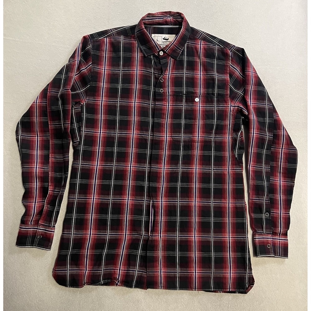Alphanumeric Shirt Men's Size Large Red Black Plaid Snap Up Long Sleeve